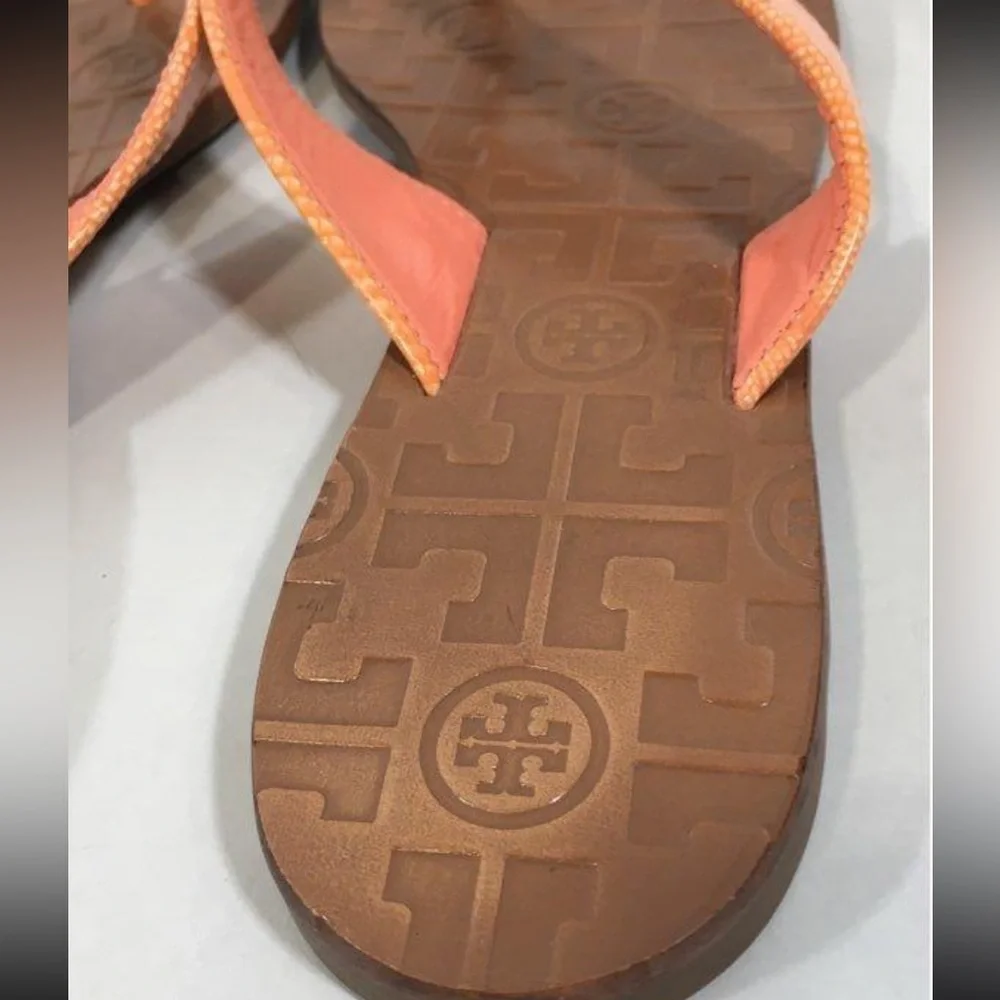 Women’s Tory Burch Orange Leather Thong Flats Sandals Size 8M